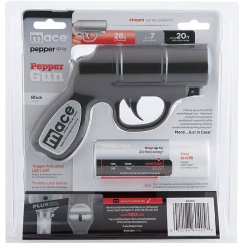 Mace Pepper Gun With Strobe LED In Package Back View