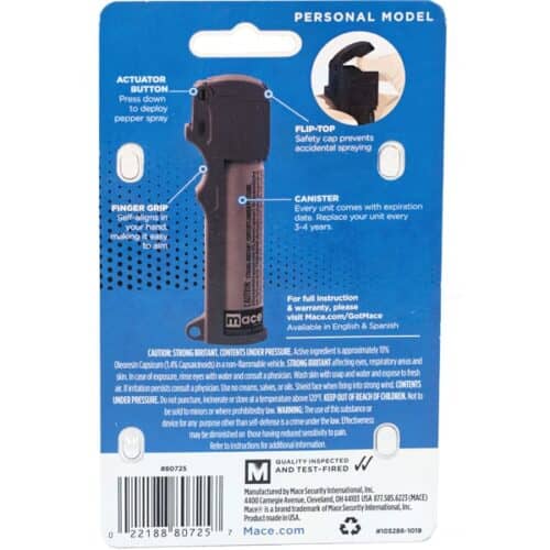 Black Mace Pepper Spray Personal Model In Package Back View