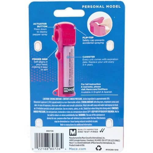 Pink Mace Pepper Spray Personal Model In Package Back View
