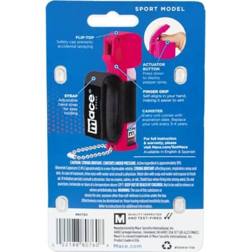 Pink Mace Pepper Spray Jogger Sport Model In Package Back View