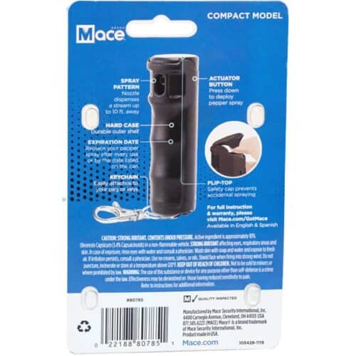 Mace Pepper Spray Hard Case Compact Model In Package Back View Made In The USA