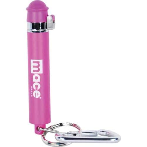 Pink Mace Brand Pepper Spray Mini Model Keychain Closed Side View