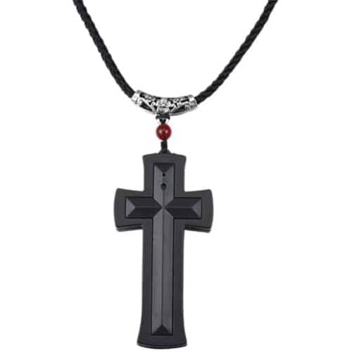 Black Cross Pendant Hidden Spy Camera With Built In DVR On Necklace Front View
