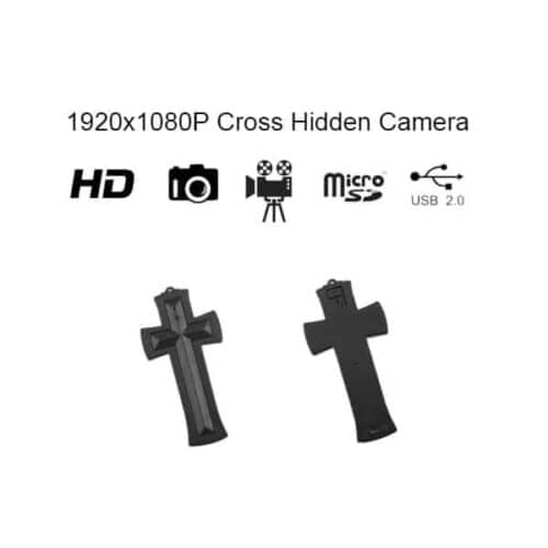 Black Cross Pendant Hidden Spy Camera With Built In DVR Info Spec View