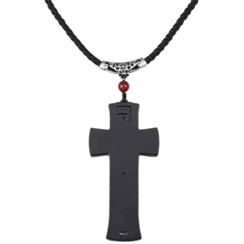 Black Cross Pendant Hidden Spy Camera With Built In DVR On Necklace Back View