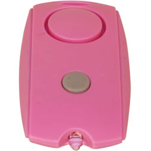 Pink Mini Personal Alarm With LED Flashlight and Belt Clip Front View