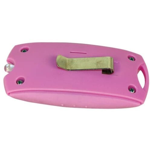 Pink Mini Personal Alarm With LED Flashlight and Belt Clip Back View