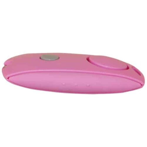 Pink Mini Personal Alarm With LED Flashlight and Belt Clip Side View