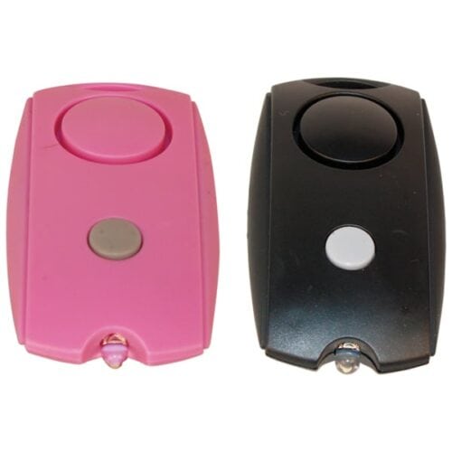 Pink and Black Mini Personal Alarm With LED Flashlight and Belt Clip Top View