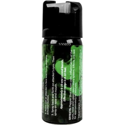 Safety Technology Pepper Shot Pepper Spray 2oz. Fogger With Glow In The Dark Safety Lock Made In The USA Back View