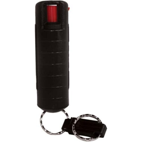 Black Safety Technology Pepper Shot Pepper Spray 1/2oz. Hard Case With Quick Release Keychain Made In USA Front View