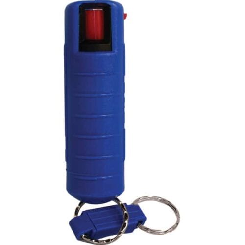 Blue Safety Technology Pepper Shot Pepper Spray 1/2oz. Hard Case With Quick Release Keychain Made In USA Front View