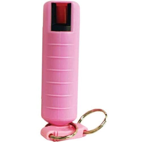 Pink Safety Technology Pepper Shot Pepper Spray 1/2oz. Hard Case With Quick Release Keychain Made In USA Front View