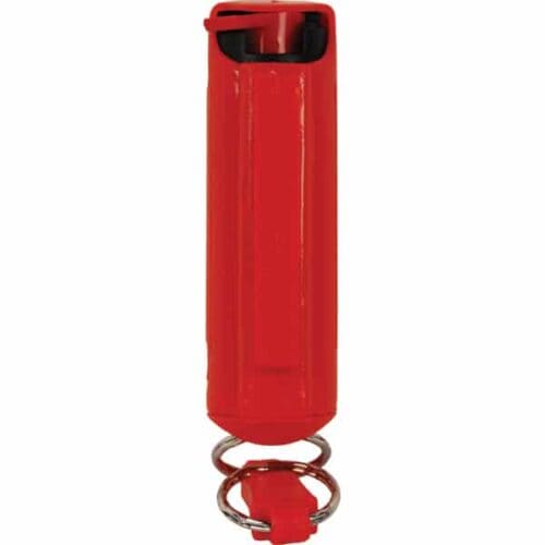 Red Safety Technology Pepper Shot Pepper Spray 1/2oz. Hard Case With Quick Release Keychain Made In USA Back View
