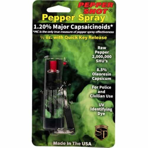 Safety Technology Pepper Shot Pepper Spray 1/2 oz. With Quick Key Release In Package Front View Made In USA