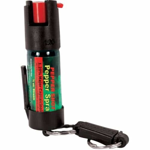 Safety Technology Pepper Shot Pepper Spray 1/2 oz. With Quick Release Keychain Front View Made In USA