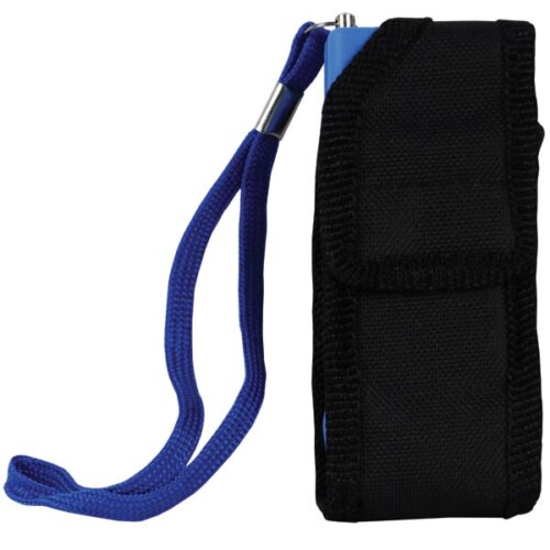 Blue Runt Rechargeable Stun Gun With Flashlight and Wrist Strap Disable Pin In Black Holster