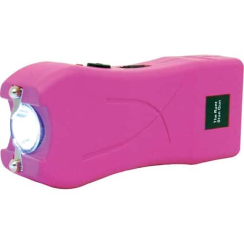 Pink Runt Rechargeable Stun Gun With Flashlight and Wrist Strap Disable Pin Front View
