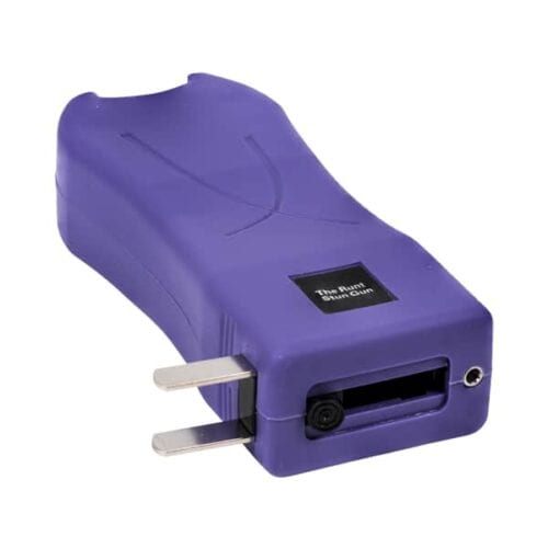 Purple Runt Rechargeable Stun Gun With Flashlight and Wrist Strap Disable Pin Bottom View