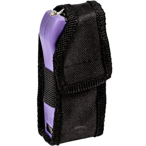 Purple Runt Rechargeable Stun Gun With Flashlight and Wrist Strap Disable Pin In Black Holster