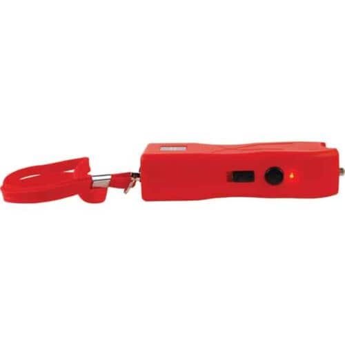 Red Runt Rechargeable Stun Gun With Flashlight and Wrist Strap Disable Pin Side View
