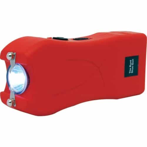 Red Runt Rechargeable Stun Gun With Flashlight and Wrist Strap Disable Pin Top View