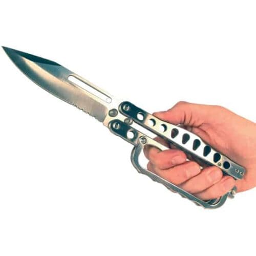 Stainless Steel Butterfly Trench Knife In Hand Open View