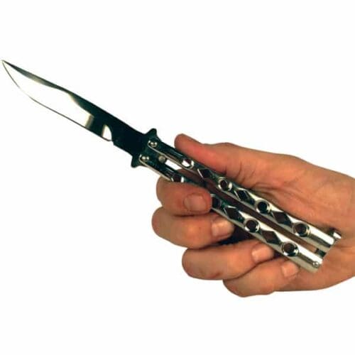 Stainless Steel Butterfly Knife In Hand Open View
