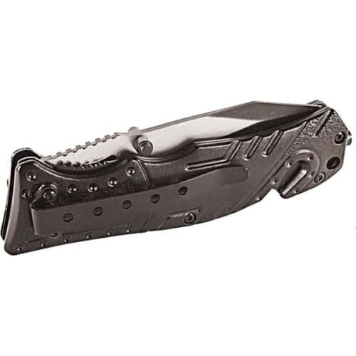 Black Wartech Assisted Open Tactical Survival Folding Knife With Flashlight Two Tone Blade Closed Pocket Clip View