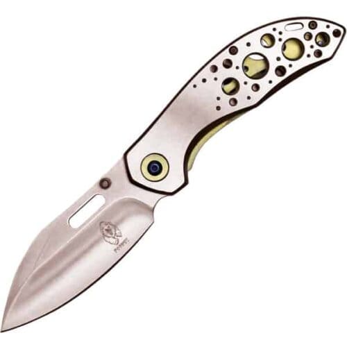 Assisted Opening Folding Pocketknife Silver With Gold Trim Open View