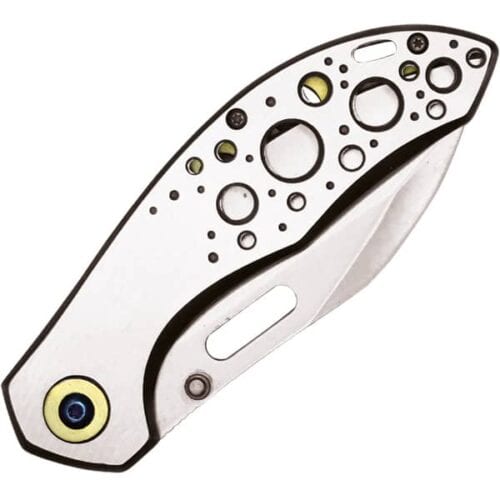 Assisted Opening Folding Pocketknife Silver With Gold Trim Closed View