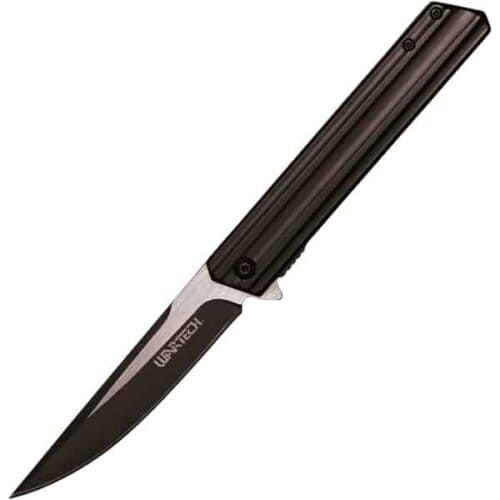 Wartech 8.5 Inch Assisted Open Pocketknife Black Handle With Black Blade Open View