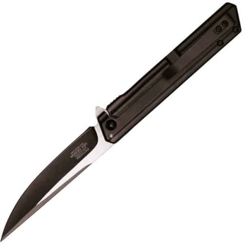 Wartech 8.5 Inch Assisted Open Pocketknife Black Handle With Black Blade Closed Pocket Clip View