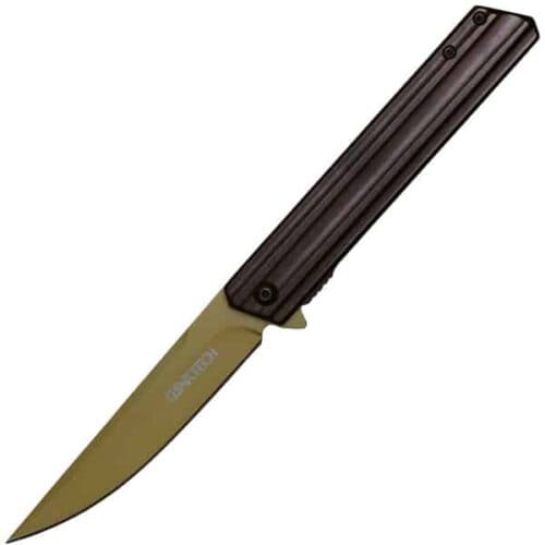 Wartech 8.5 Inch Assisted Open Pocketknife Black Handle With Gold Blade Open View