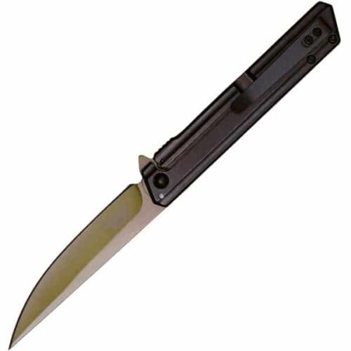 Wartech 8.5 Inch Assisted Open Pocketknife Black Handle With Gold Blade Open Pocket Clip View