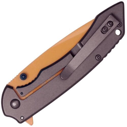 Wartech Assisted Open Folding Pocketknife Gray Handle With Orange Blade Closed Pocket Clip View