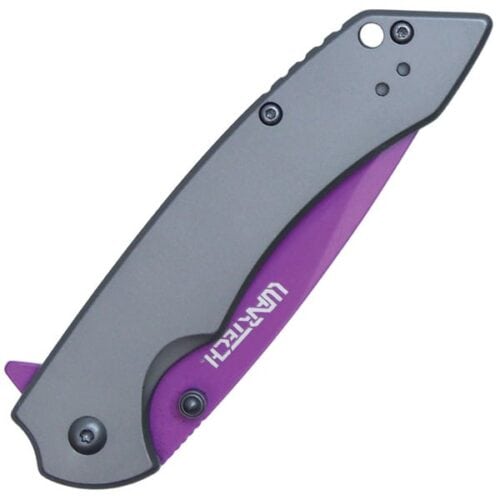 Wartech Assisted Open Folding Pocketknife Gray Handle With Purple Blade Closed View