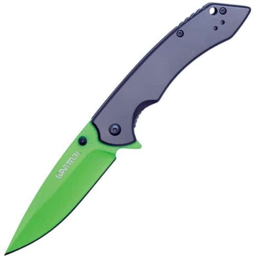 Wartech Assisted Open Folding Pocketknife Gray Handle With Green Blade Open View