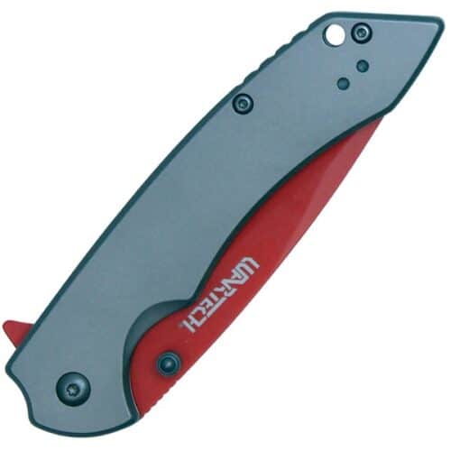 Wartech Assisted Open Folding Pocketknife Gray Handle With Red Blade Closed View