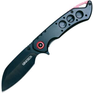 Wartech Assisted Open Folding Pocketknife Black Handle With Red Accents Open View