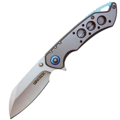Wartech Assisted Open Folding Pocketknife Gray Handle With Blue Accents Open View