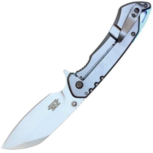 Wartech Assisted Open Folding Pocketknife Gray Handle With Blue Accents Open Pocket Clip View