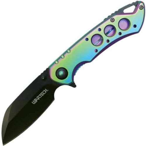 Wartech Assisted Open Folding Pocketknife Rainbow Handle With Black Accents Open View