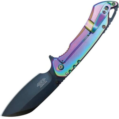 Wartech Assisted Open Folding Pocketknife Rainbow Handle With Black Accents Open Pocket Clip View