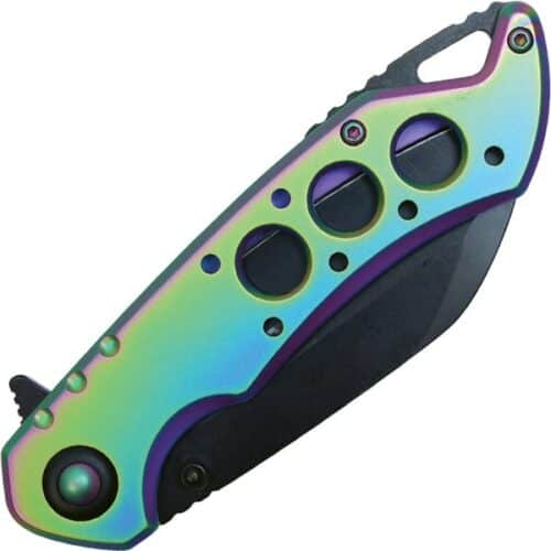 Wartech Assisted Open Folding Pocketknife Rainbow Handle With Black Accents Closed View