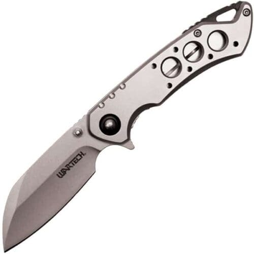 Wartech Assisted Open Folding Pocket Knife Silver Handle With Black Accents Open View