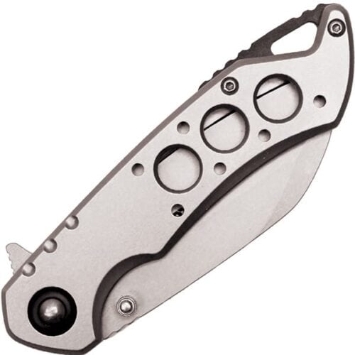 Wartech Assisted Open Folding Pocketknife Silver Handle With Black Accents Closed View
