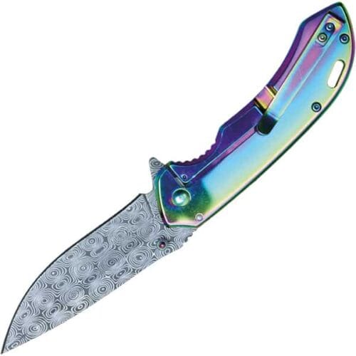 Rainbow Wartech Assisted Open Folding Pocket Knife With American Flag Design Open Pocket Clip View