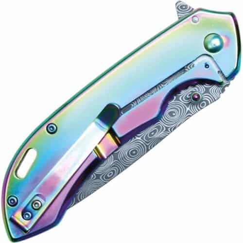 Rainbow Wartech Assisted Open Folding Pocket Knife With American Flag Design Closed Pocket Clip View