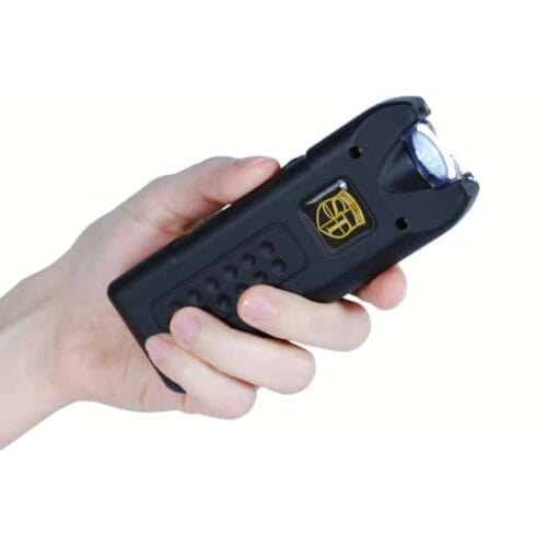Black Safety Technology MultiGuard Rechargeable Stun Gun With Alarm and Flashlight In Hand